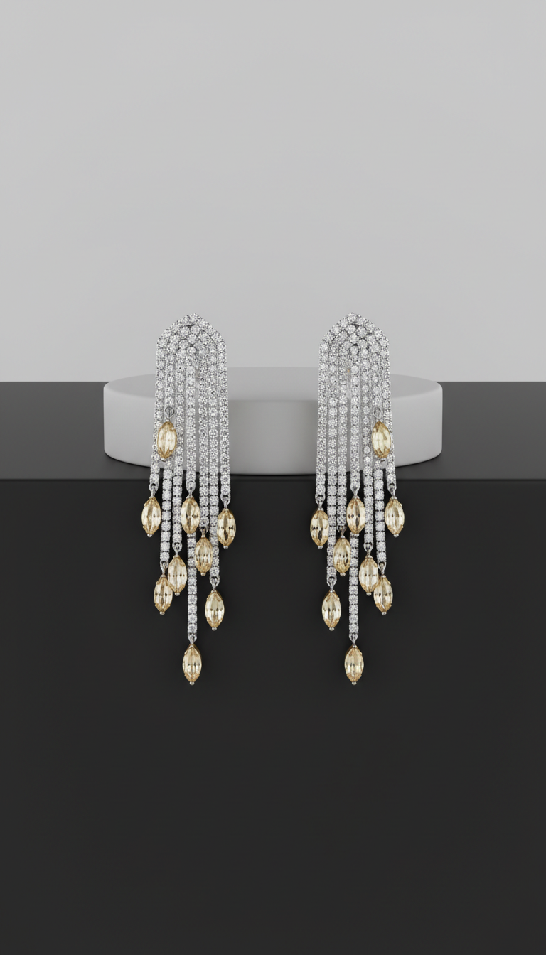 Platinum earrings with cascading design