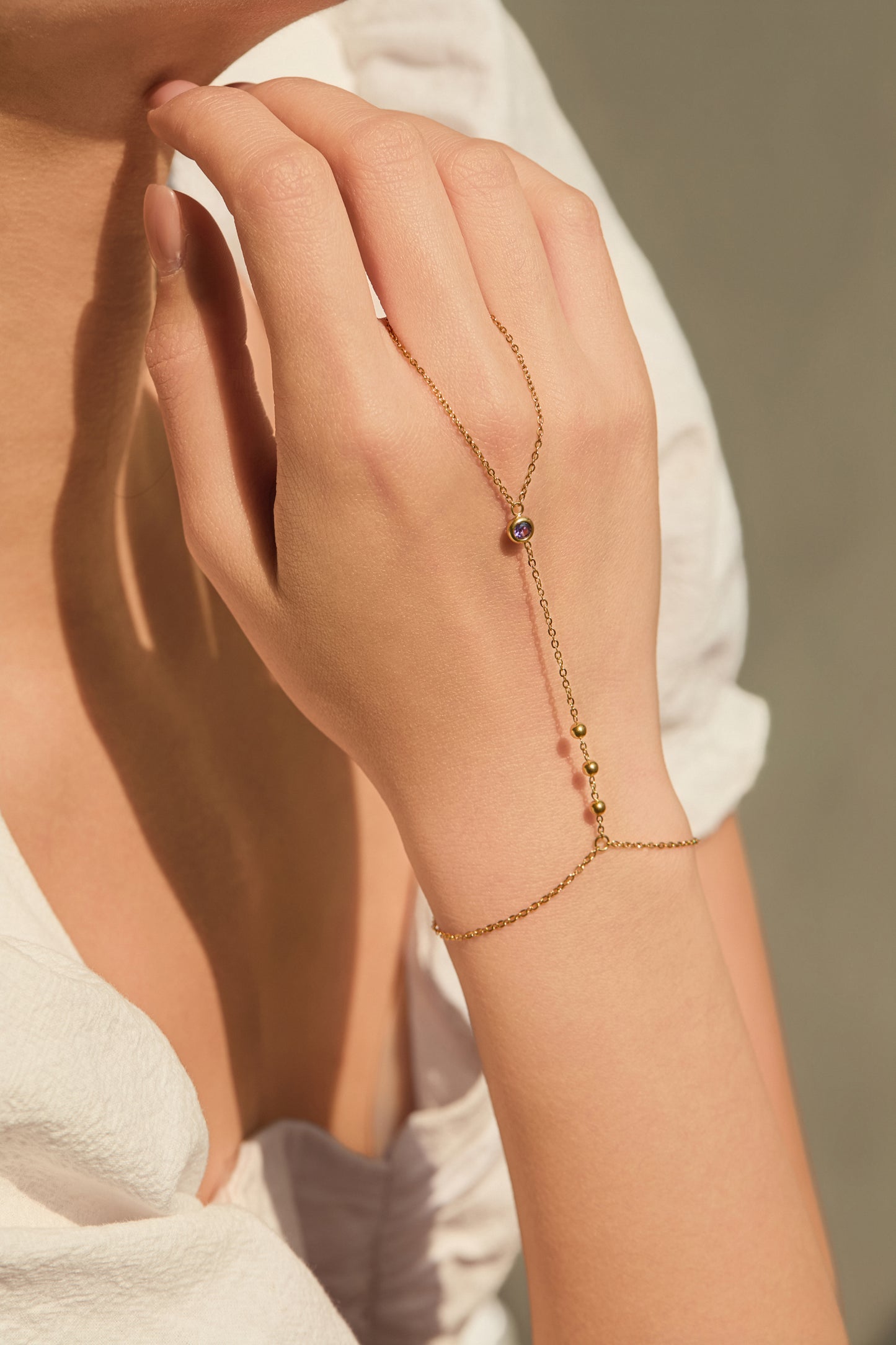 February Amethyst Birthstone Hand Chain Bracelet