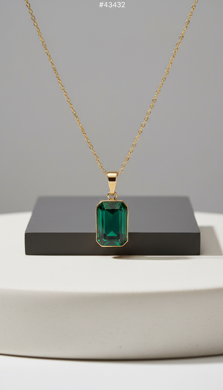 Emerald pendant necklace with prism cut