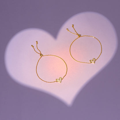 RUVÉL Matching Hearts Bracelet Set 14K Gold
