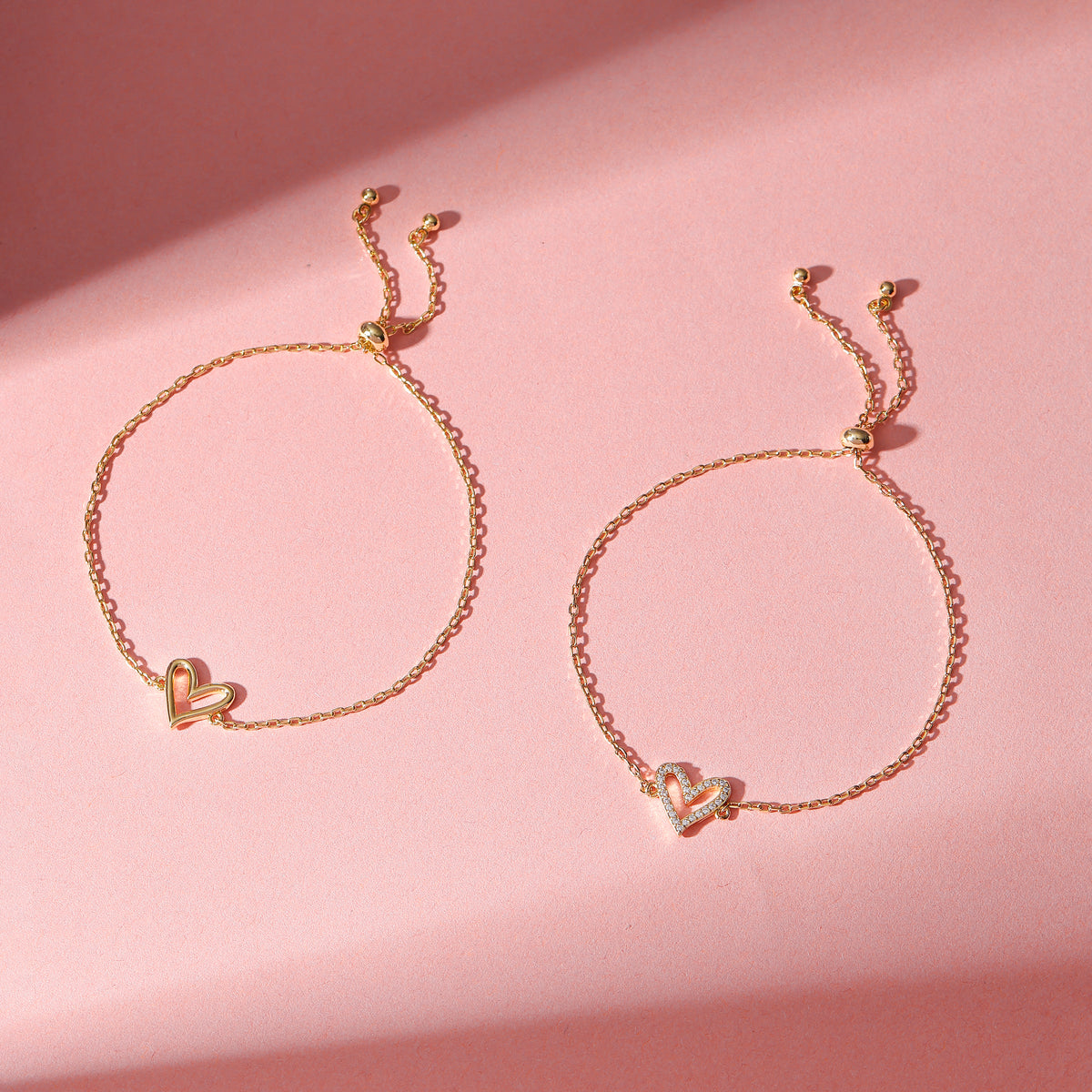 RUVÉL Matching Hearts Bracelet Set 14K Gold