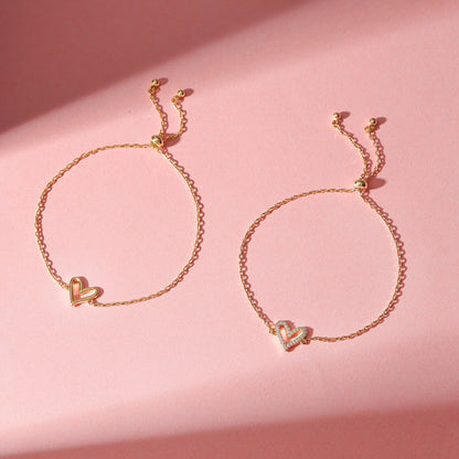 RUVÉL Matching Hearts Bracelet Set 14K Gold
