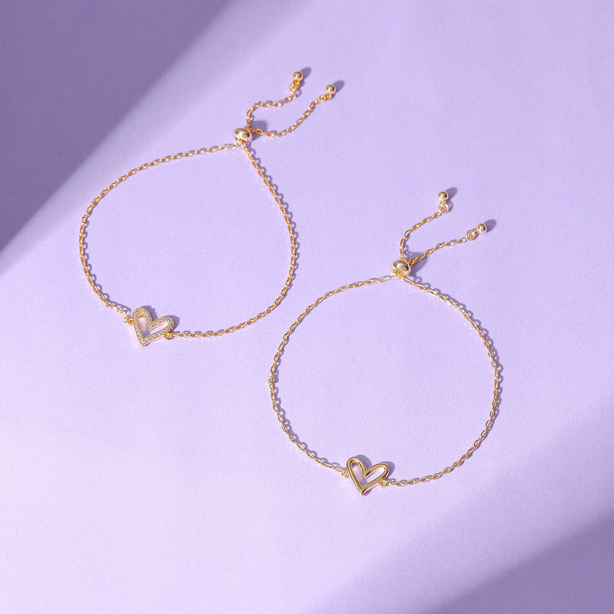 RUVÉL Matching Hearts Bracelet Set 14K Gold