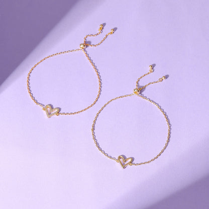 RUVÉL Matching Hearts Bracelet Set 14K Gold