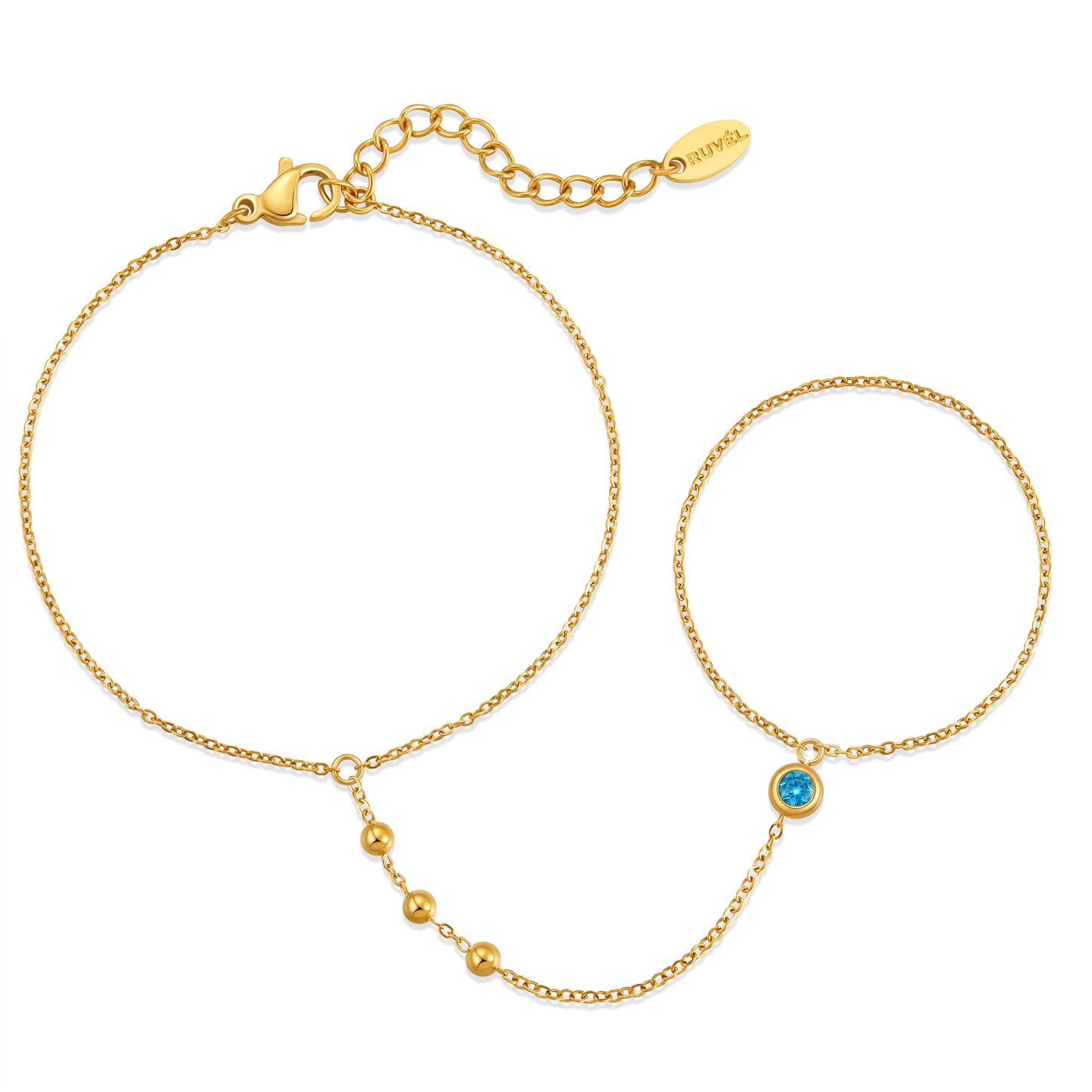March Aquamarine Birthstone Hand Chain Bracelet
