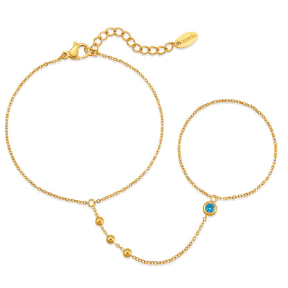 March Aquamarine Birthstone Hand Chain Bracelet