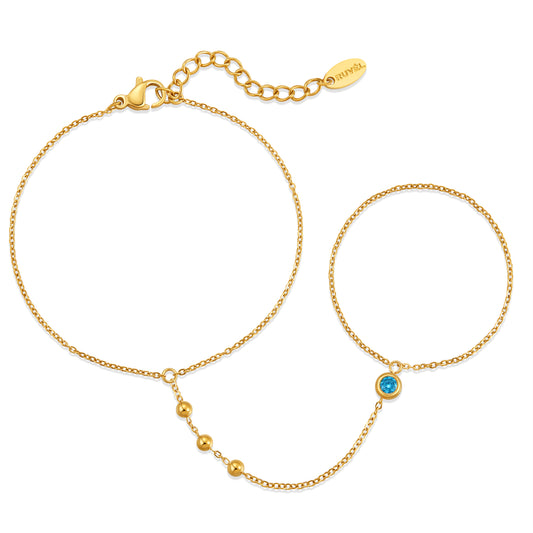March Aquamarine Birthstone Hand Chain Bracelet