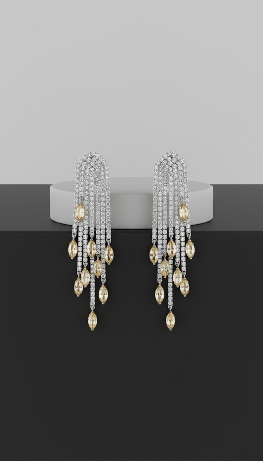 Platinum earrings with cascading design