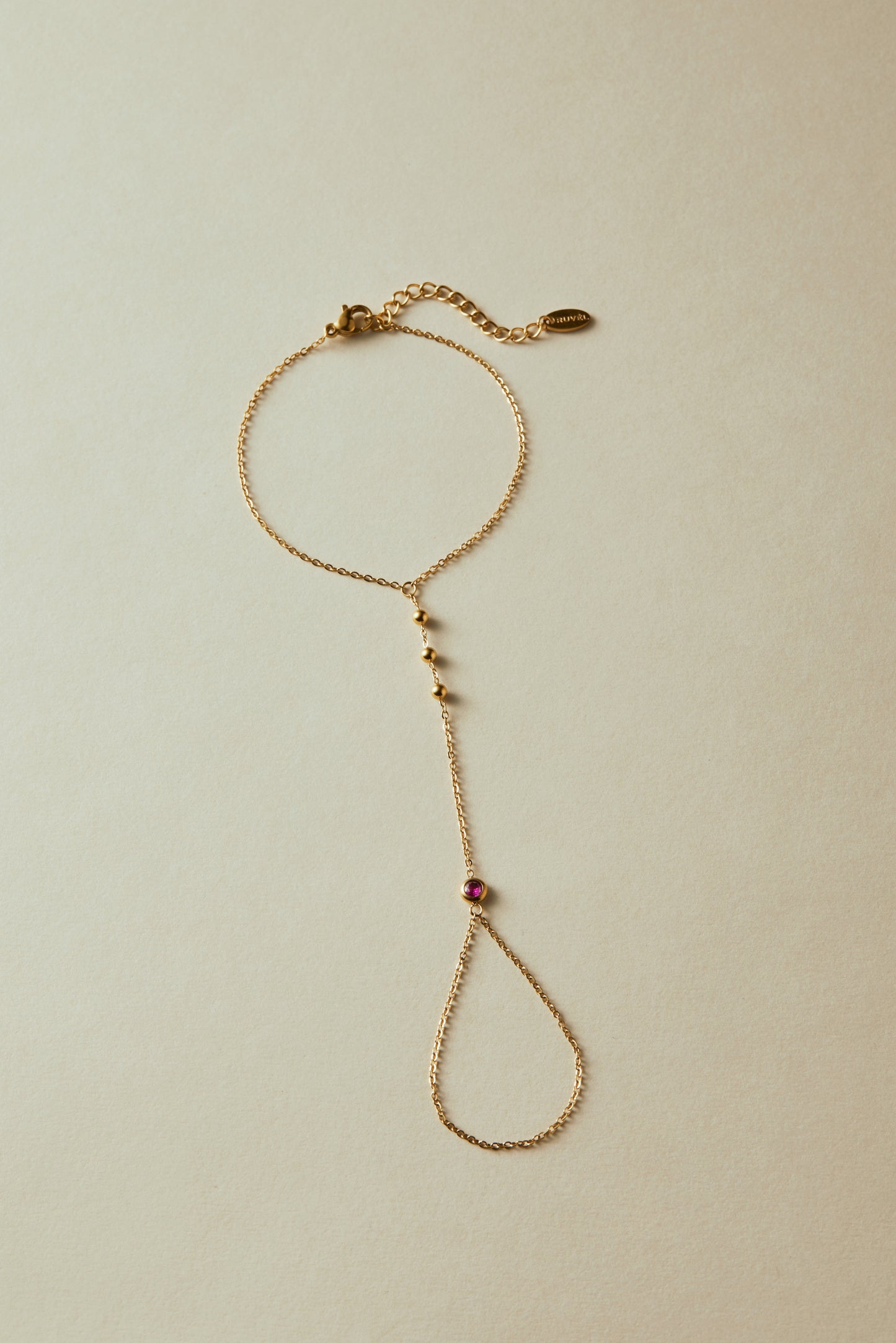 July Ruby Birthstone Hand Chain Bracelet