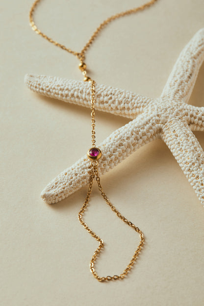 July Ruby Birthstone Hand Chain Bracelet