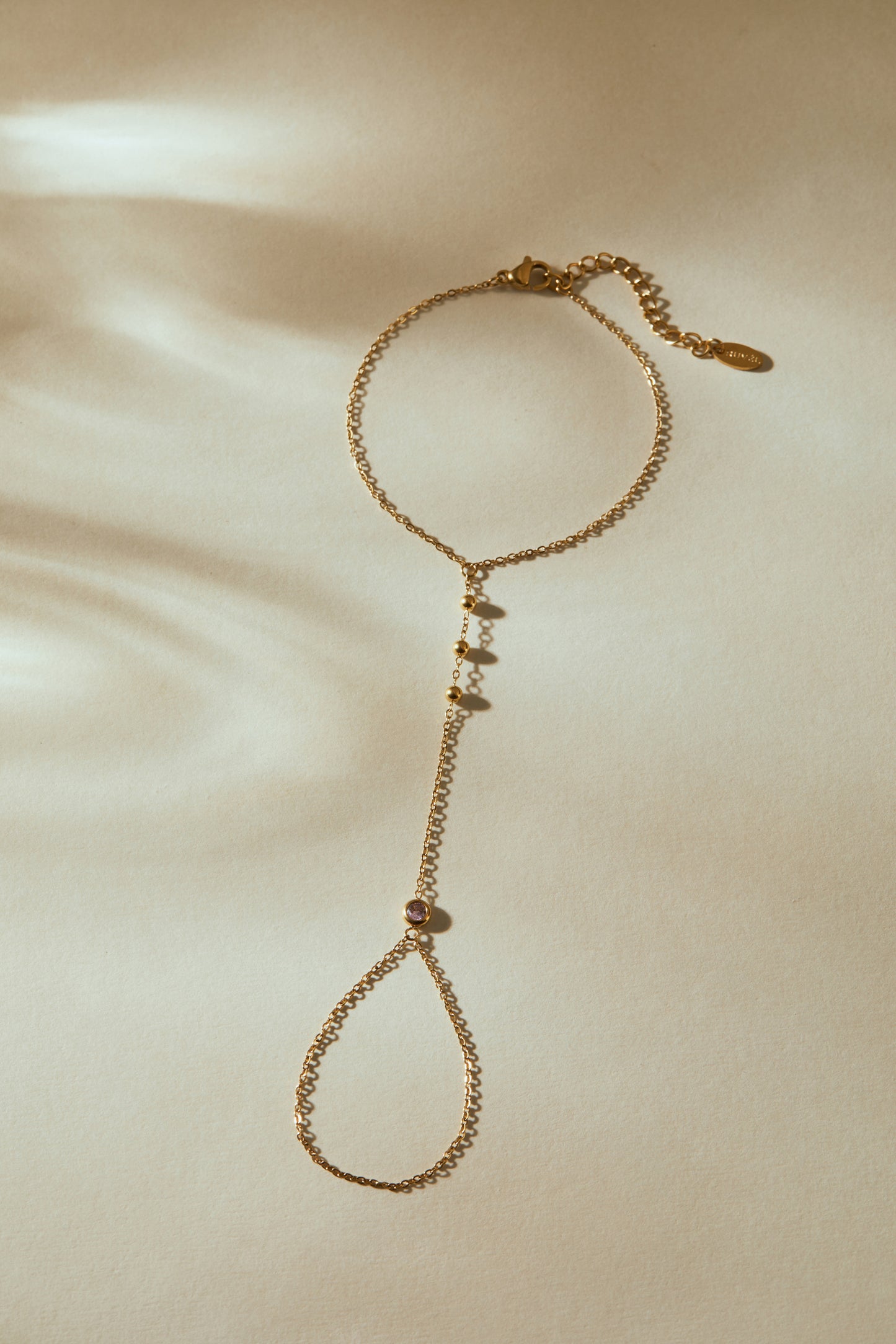 October Pink Tourmaline Birthstone Hand Chain Bracelet