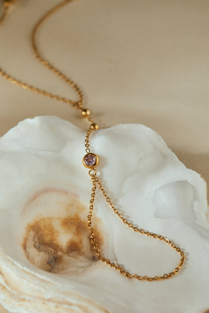 October Pink Tourmaline Birthstone Hand Chain Bracelet
