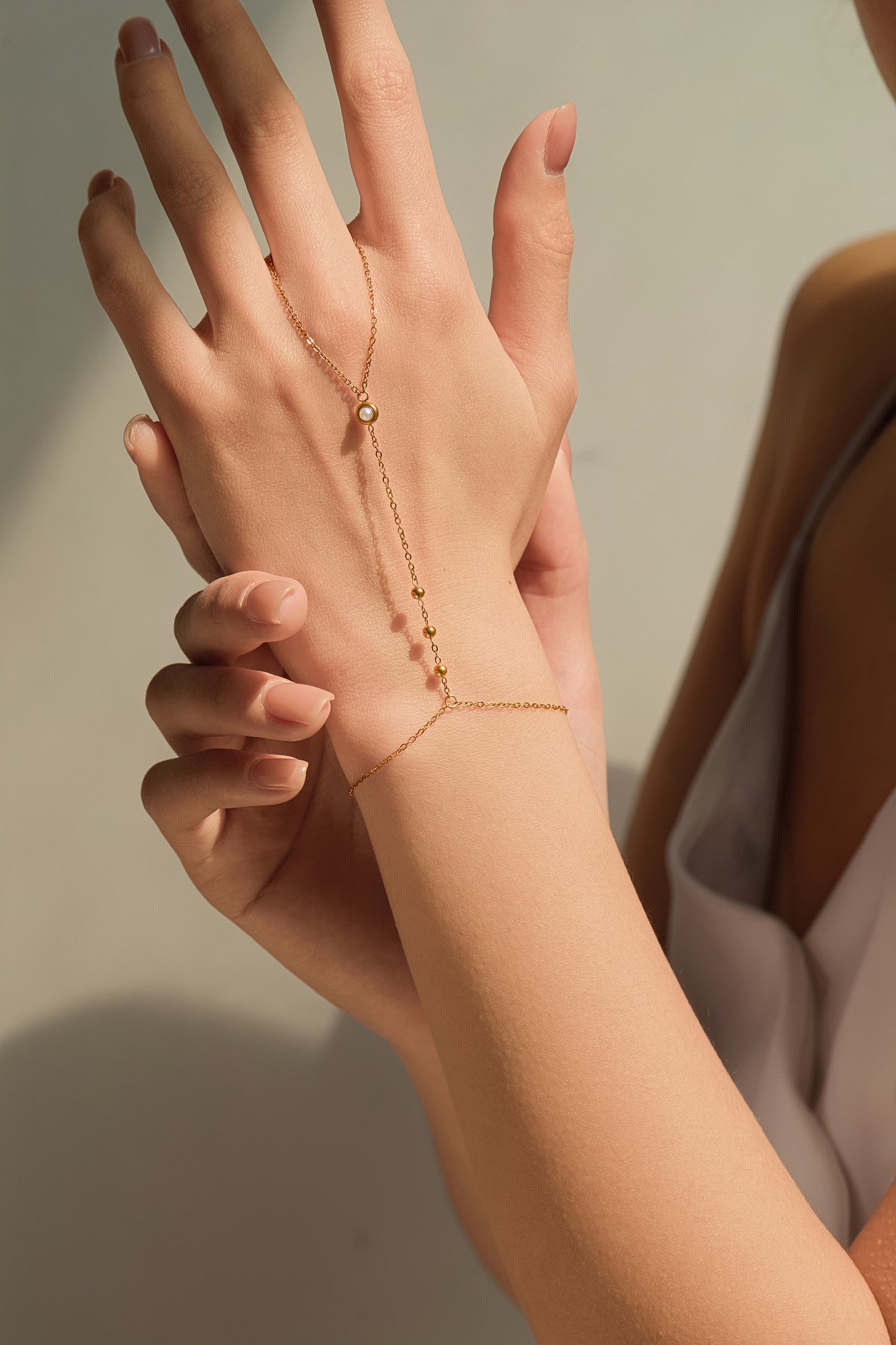 June Pearl Birthstone Hand Chain Bracelet