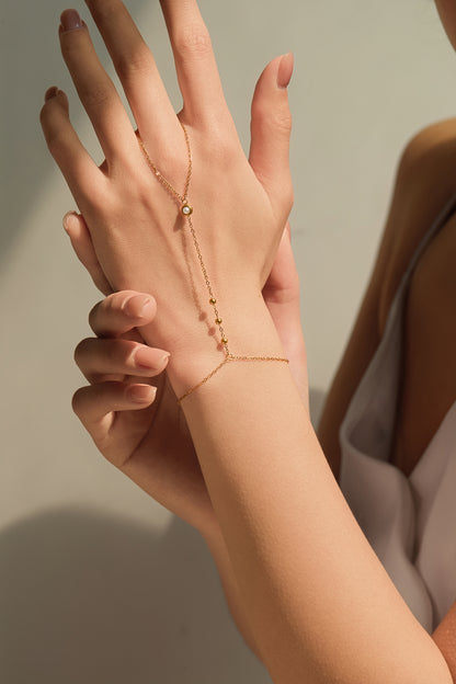 June Pearl Birthstone Hand Chain Bracelet