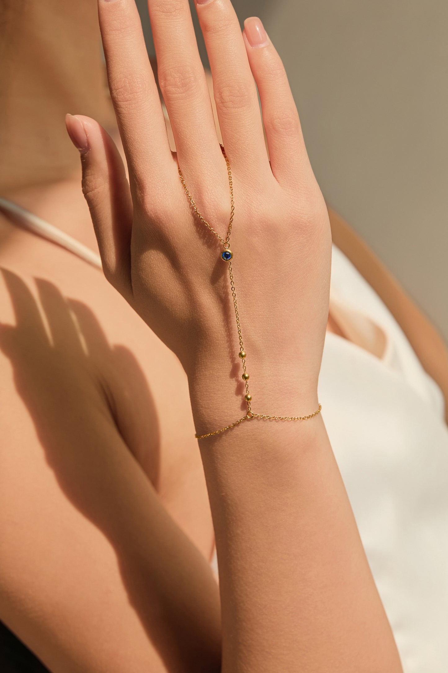 September Sapphire Birthstone Hand Chain Bracelet