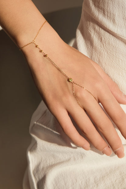 August Peridot Birthstone Hand Chain Bracelet