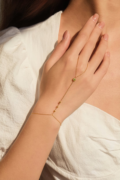 August Peridot Birthstone Hand Chain Bracelet