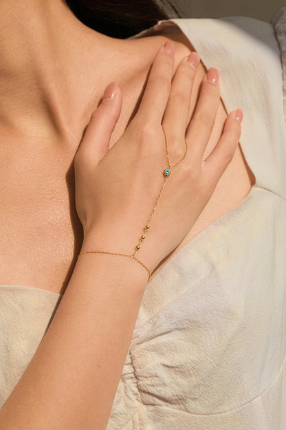 March Aquamarine Birthstone Hand Chain Bracelet