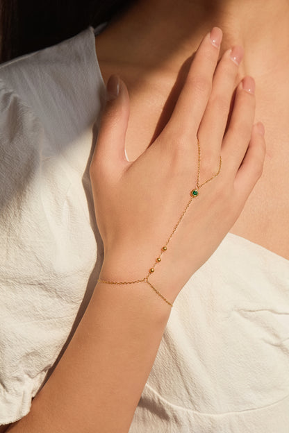 May Emerald Birthstone Hand Chain Bracelet
