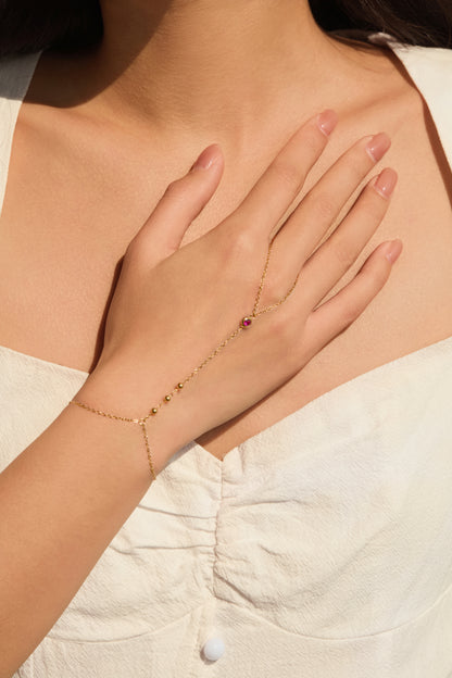 July Ruby Birthstone Hand Chain Bracelet