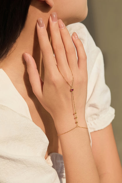 July Ruby Birthstone Hand Chain Bracelet