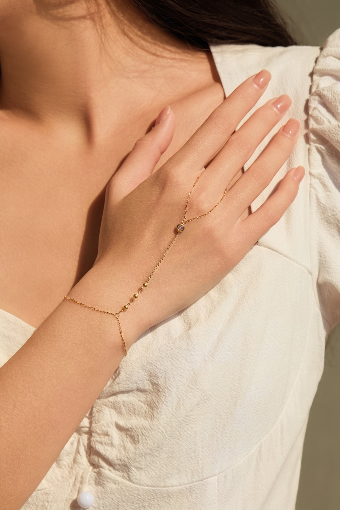 October Pink Tourmaline Birthstone Hand Chain Bracelet