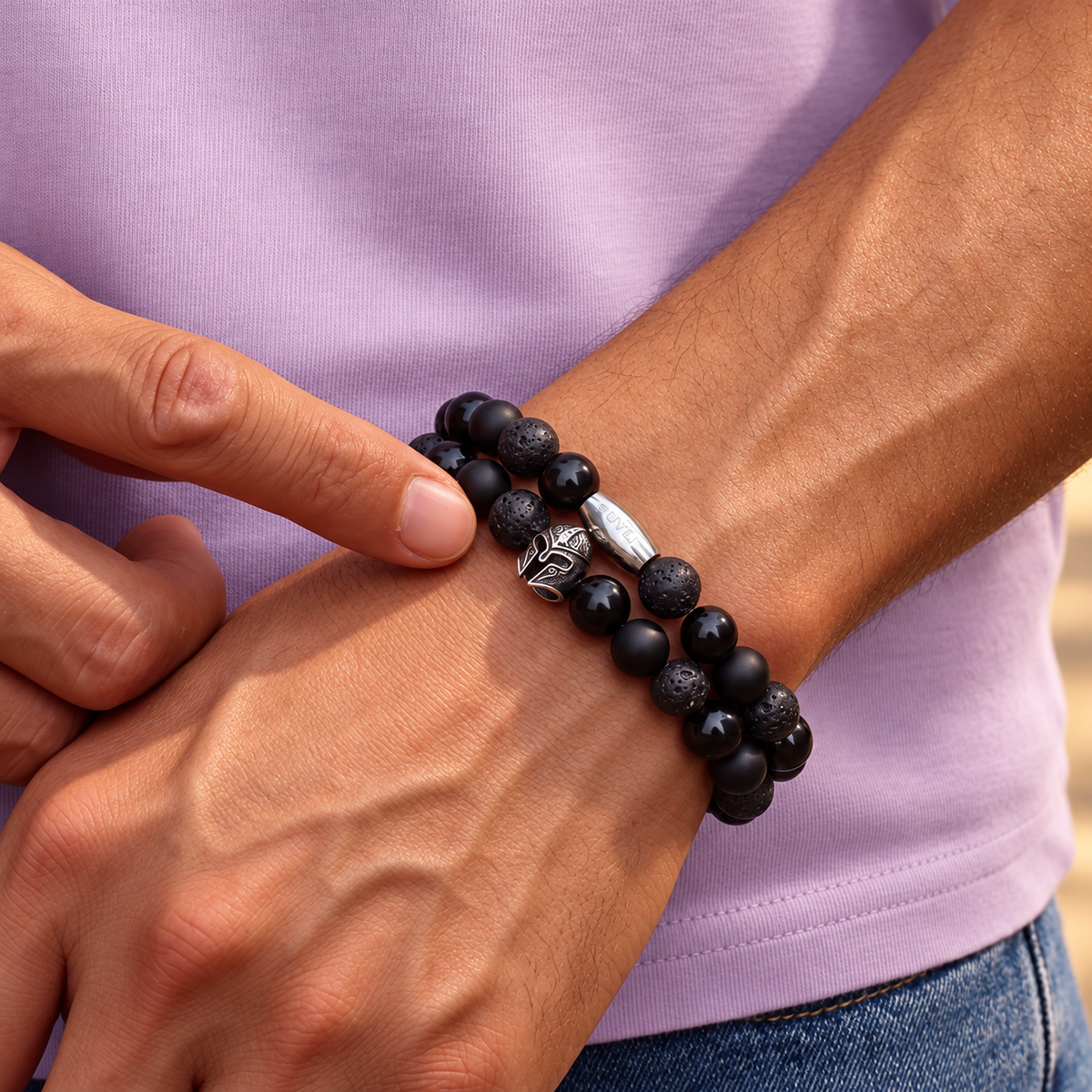 Spartan Helmet Bracelet for Men + Engraved Logo Charm