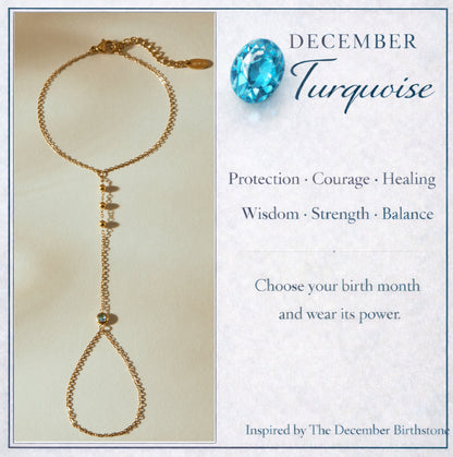 December Turquoise Birthstone Hand Chain Bracelet