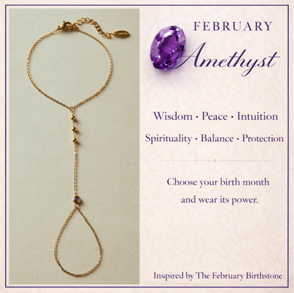 February Amethyst Birthstone Hand Chain Bracelet