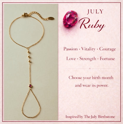 July Ruby Birthstone Hand Chain Bracelet