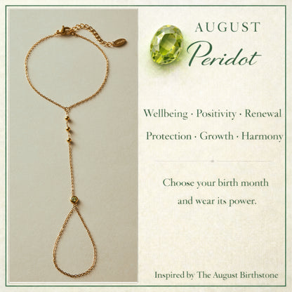 August Peridot Birthstone Hand Chain Bracelet