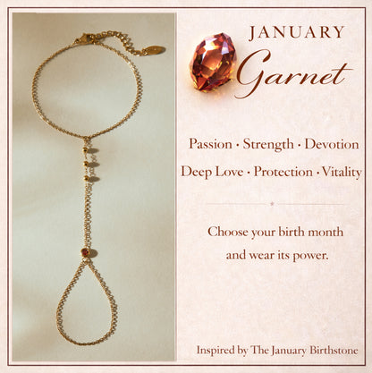 January Garnet Birthstone Hand Chain Bracelet