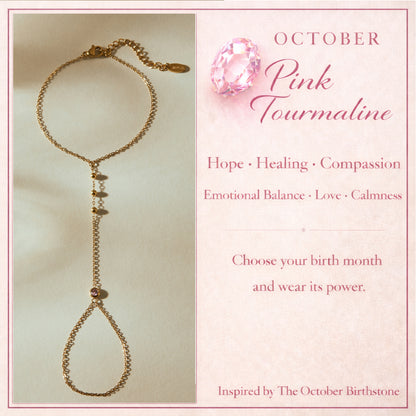 October Pink Tourmaline Birthstone Hand Chain Bracelet