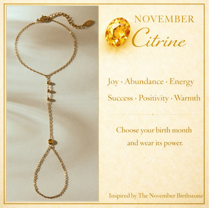 November Citrine Birthstone Hand Chain Bracelet