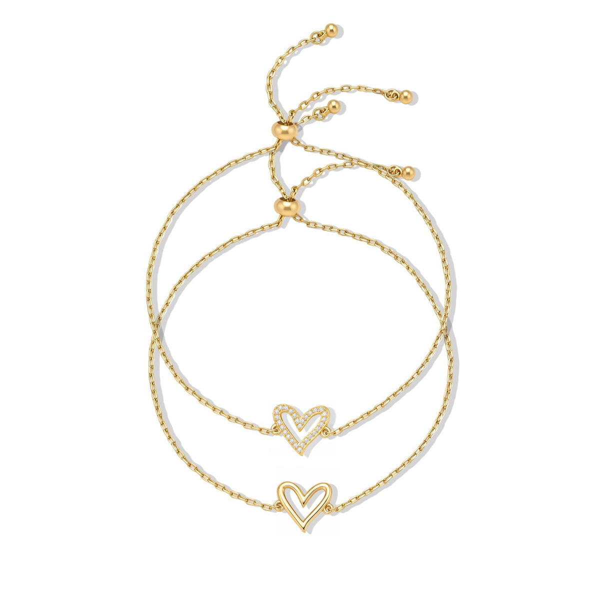 RUVÉL Matching Hearts Bracelet Set 14K Gold