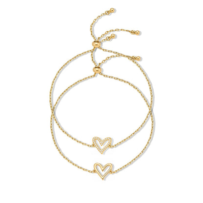 RUVÉL Matching Hearts Bracelet Set 14K Gold