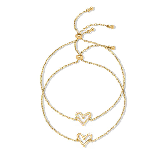 RUVÉL Matching Hearts Bracelet Set 14K Gold