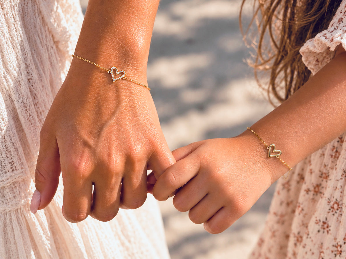 RUVÉL Matching Hearts Bracelet Set 14K Gold