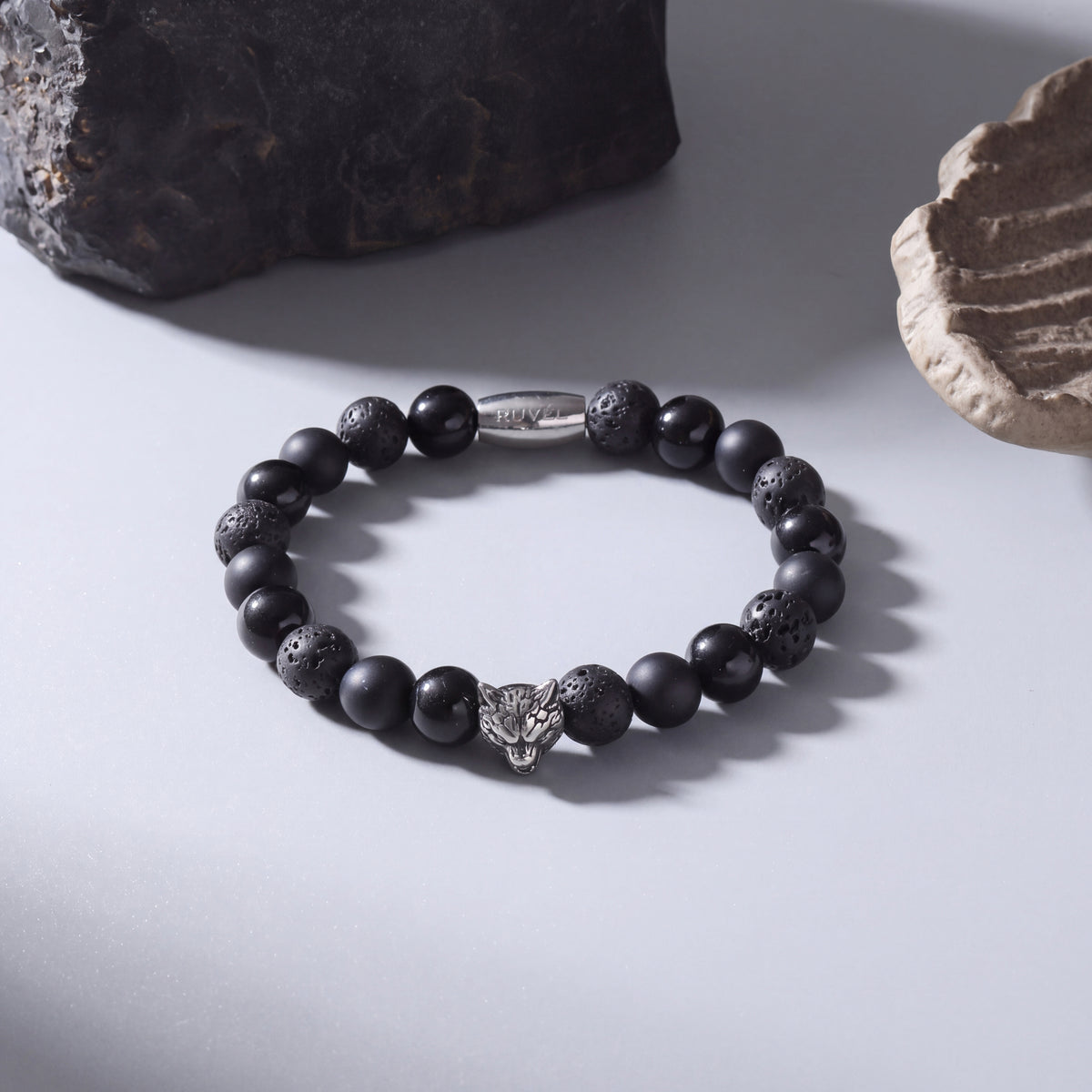 Wolf Bracelet for Men + Engraved Logo Charm