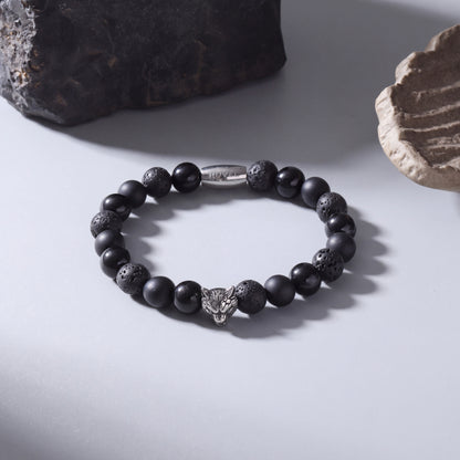 Wolf Bracelet for Men + Engraved Logo Charm