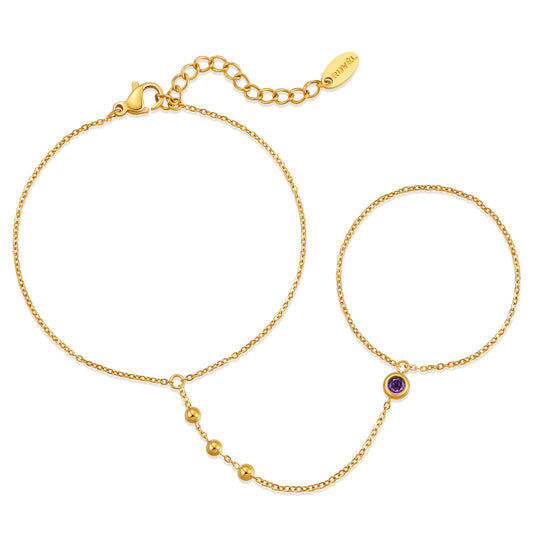 February Amethyst Birthstone Hand Chain Bracelet