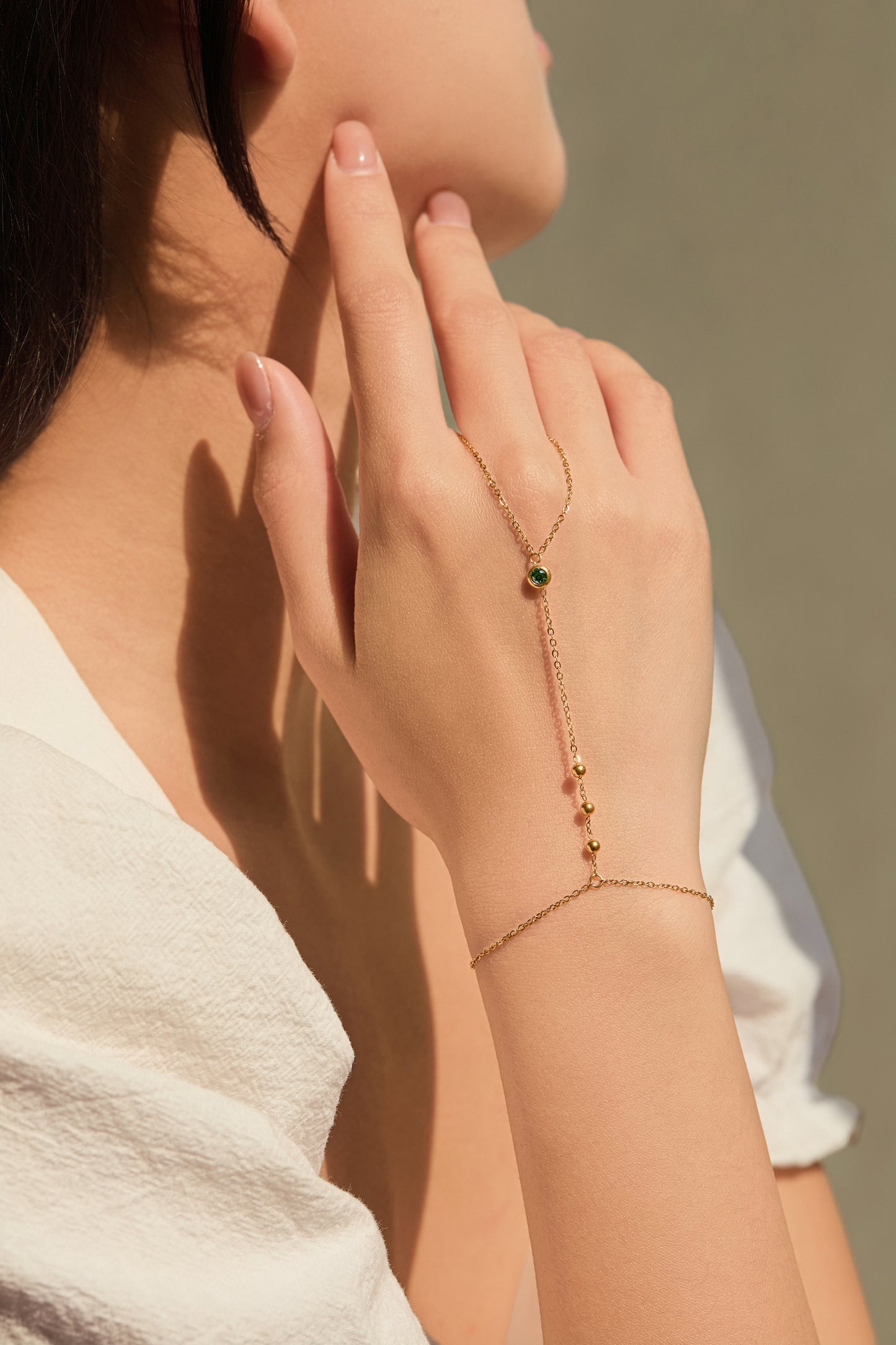 May Emerald Birthstone Hand Chain Bracelet