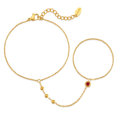 January Garnet Birthstone Hand Chain Bracelet