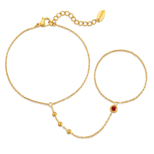 January Garnet Birthstone Hand Chain Bracelet
