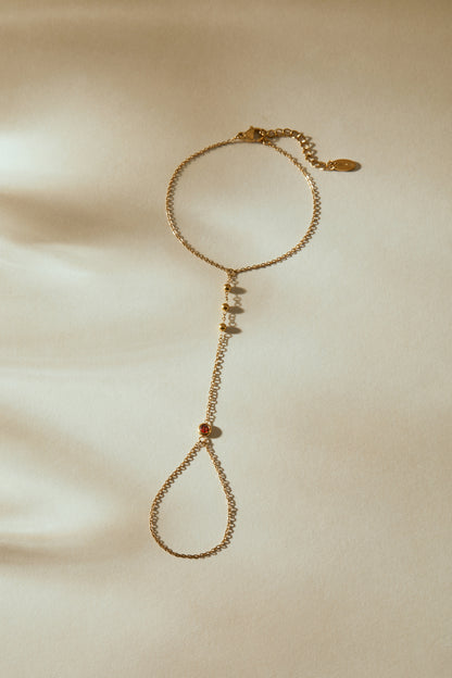 January Garnet Birthstone Hand Chain Bracelet