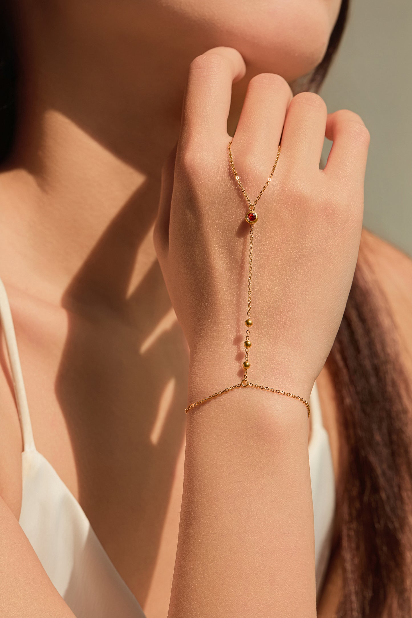 January Garnet Birthstone Hand Chain Bracelet