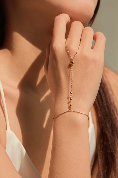 January Garnet Birthstone Hand Chain Bracelet