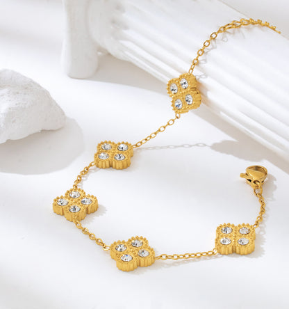 Gold flower clover bracelet