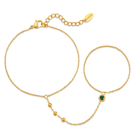 May Emerald Birthstone Hand Chain Bracelet