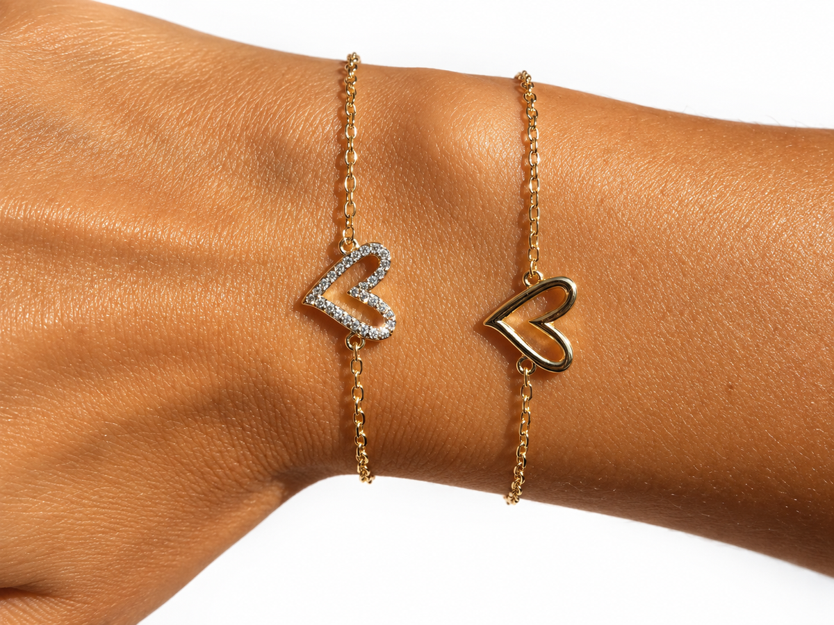 RUVÉL Matching Hearts Bracelet Set 14K Gold